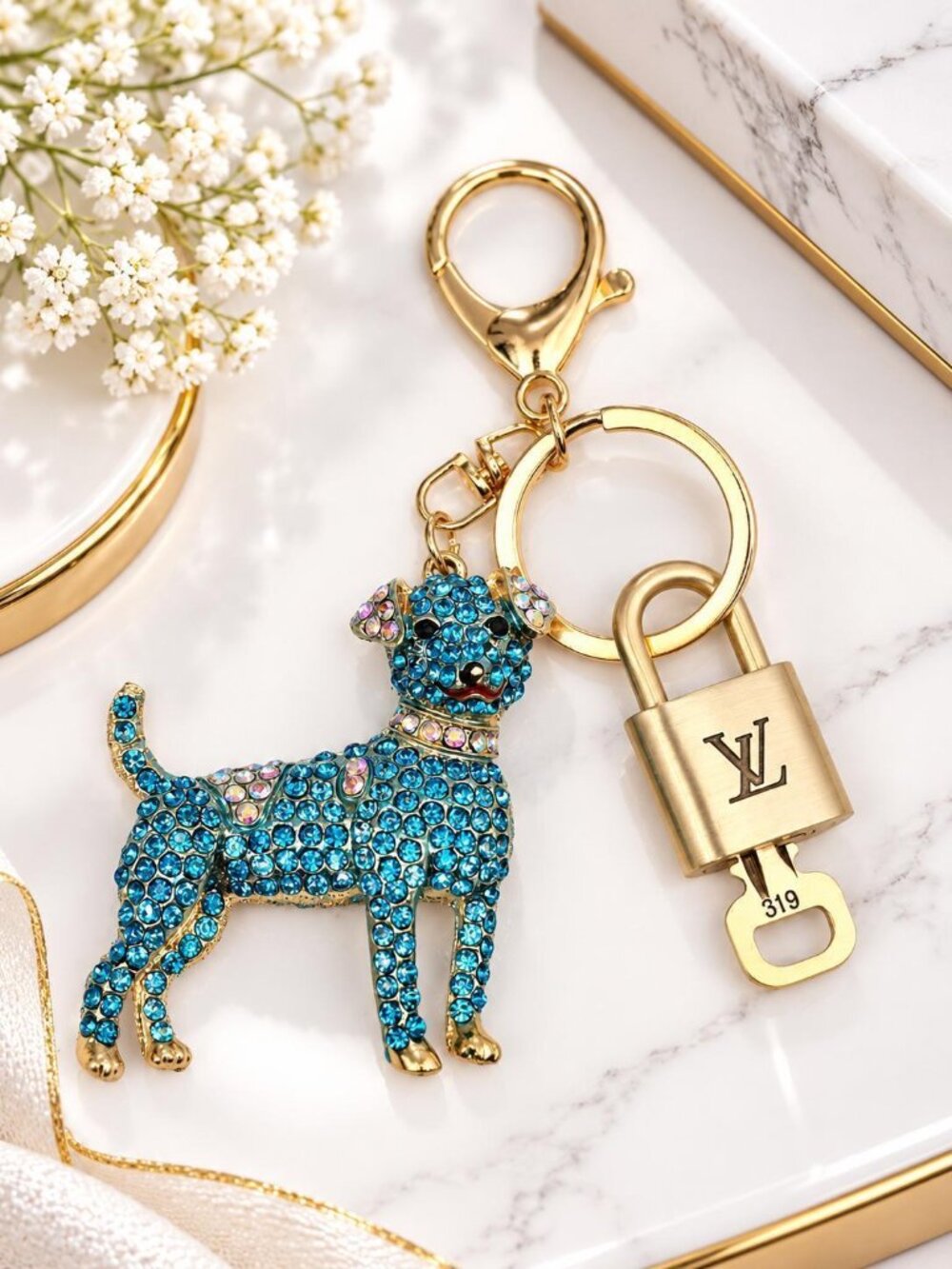 Authentic Louis Vuitton Gold Lock & Key 🔑 Unbranded Dog Keychain Charm